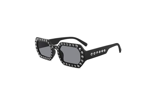 Aria Vintage Rhinestone Sunglasses Polygon Classic Vintage Sunglass For Women 70s Outdoor Fashion Wear Womens Gift UV Protection Black/Black
