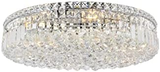 Elegant Lighting 2030F24C/RC Royal Cut Clear Crystal Maxim 9-Light, Single-Tier Flush Mount Crystal Chandelier, Finished in Chrome with Clear Crystals