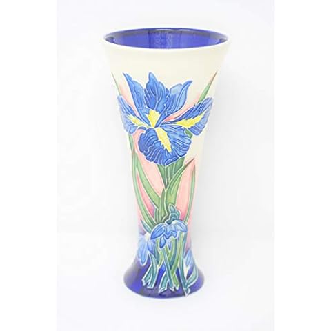 Old Tupton Ware Vase 8" 1298 Hand Made & Painted Tube Lined Pottery Blue Iris Cover