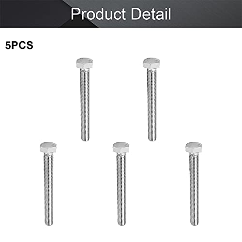 Image of MroMax 5Pcs M8-1.25 x 70mm Hex Head Screws Bolts, 316 Stainless Steel | Fully Threaded, Marine Grade A4-316, Corrosion Resistant, Silver, for Machinery & Marine Hardware, Replacement Fasteners