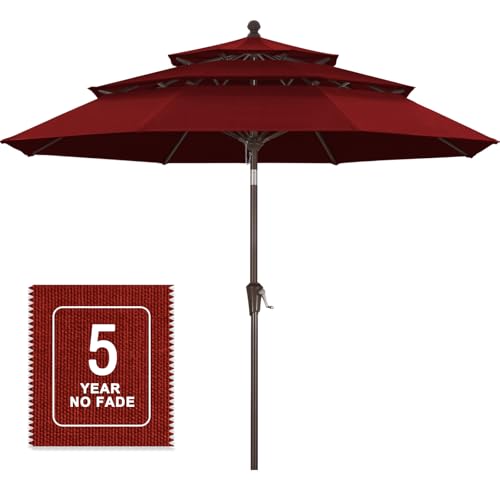 Image of MASTERCANOPY 9ft 3-Tier Olefin Patio Umbrella, Burgundy