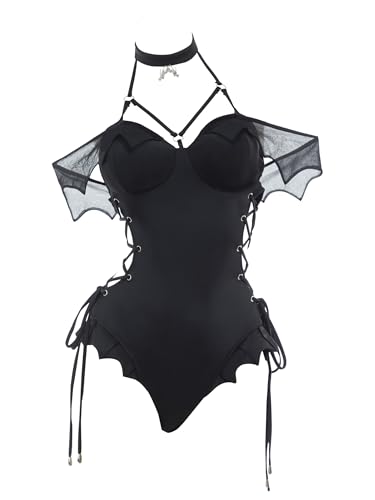 MEOWCOS Gothic Swimsuit for Women Vintage Bat Design Goth Swimsuit Bathing Suit Retro Dark Swimwear