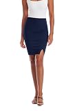 Hybrid & Company Women Pencil Skirt Premium Ponte Basic Solid Stretch Above Knee Side Slit KSK45012 1073T Navy M