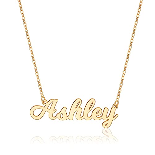 Ursteel Ashley Necklace, Custom Name Necklace Personalized 14K Gold Plated Ashley Name Plate Necklace Personalized Name Necklace for Women