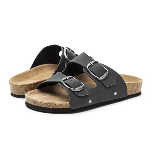 Image of FITORY Womens Flat Sandals with Cork Footbed, Open Toe Arch Support Slides Adjustable Slip On Slippers for Summer 2026 Size 6-11
