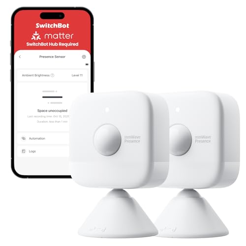 SwitchBot Smart mmWave Radar Motion Sensor Bluetooth Presence Sensor with Dynamic Detection & Zone Positioning Compatible with Alexa HomeKit & Apple Home (Presence Sensor*2)