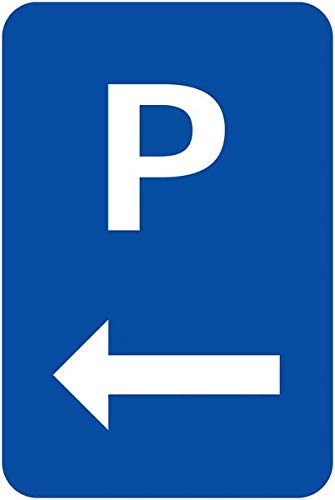 CARTELLO IN LAMIERA SCATOLATA RETTANGOLO 60X40 cm - Parcheggio - freccia a sinistra - SEGNALE CATARIFRAGENTE CON CAVALLETTO (CARTELLO CLASSE 2)
