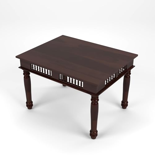 Image of Solid Sheesham Wood Traditional Dining Table 4 Seater Wooden Four Seater Dinning Table with 4 Chairs for Home Chairs with Cushion Dining Room Sets for Restaurants (Walnut Finish)
