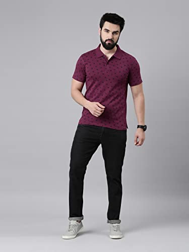 Image of KRYPTIC Mens Pure Cotton Printed Half Sleeve Polo Tshirt (Burgundy 1 ; 2XL)