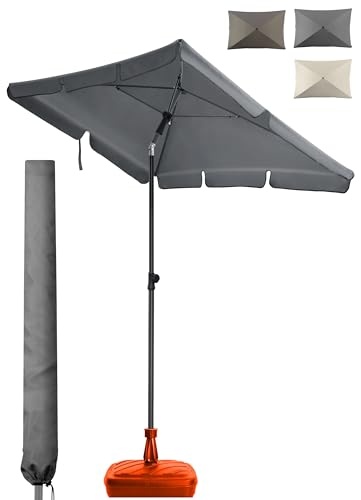 4smile Sonnenschirm + Schutzhülle SET, Grau - UV50+ Sonnenschirm rechteckig 200x125cm als Sonnenschutz Balkon - Balkonschirm höhenverstellbar, Knickfunktion