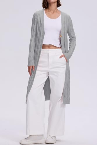 Image of Cakulo Womens Cable Knit Long Cardigan Sweaters Open Front Fall Duster Cardigans 2024 Trendy Sweater Coat Gray L