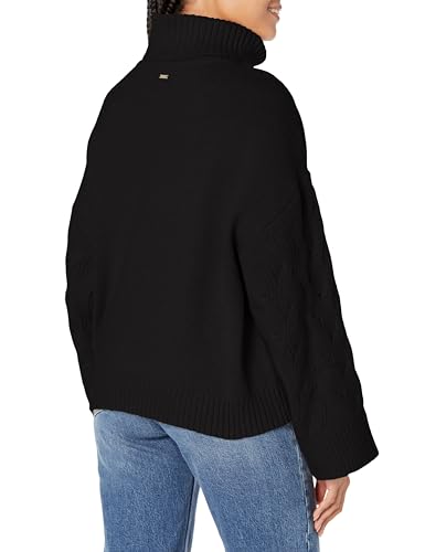 Image of Armani Exchange Women's Wool Blend Cable Knit Loose Fit Turtleneck Sweater