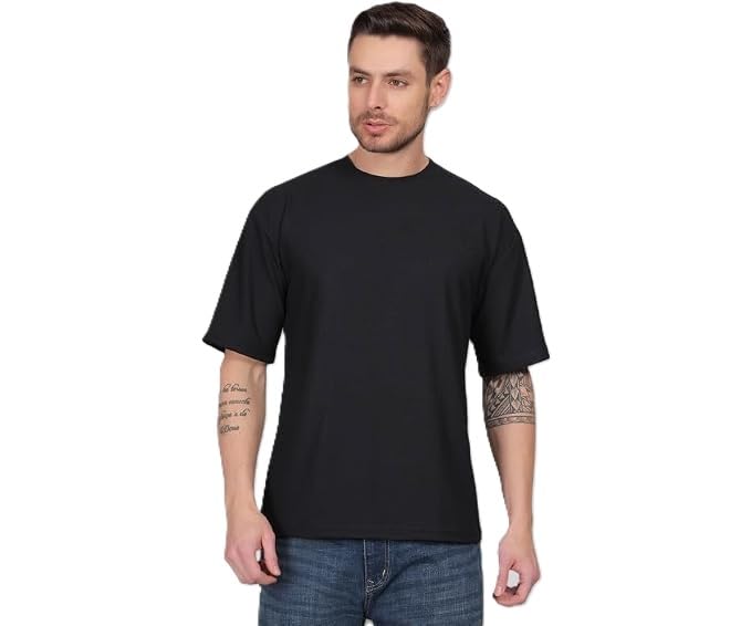 Image of Solid Self Design Oversized Tshirt for Men | Oversize T-Shirts for Men | Men Drop Shoulder Tshirts | Bagy Fit Men Tshirt