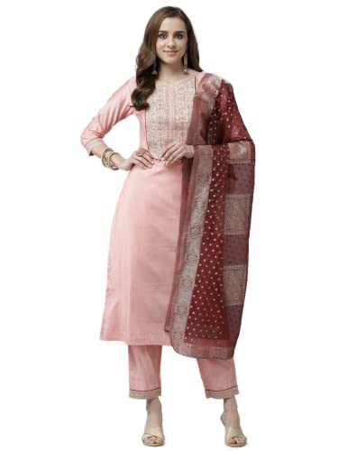 Image of INDO ERA Women's Embroidered Viscose Straight Kurta with Pant & Dupatta Set (KD9OW2473)