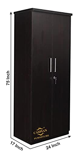 Image of CASPIAN Engineered Wood 2 Door Wardrobe (Walnut Brown) | Pre Assembled Home Furniture | Cupboard /Almirah for Bedroom Clothes Storage Organizer with 5 Shelves & 2 Drawers