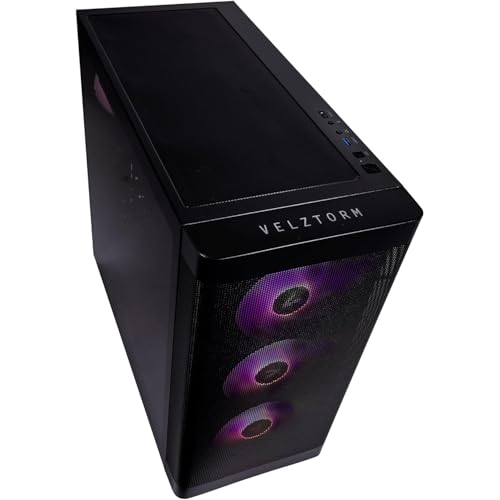 Image of Velztorm Pilum Gaming Desktop PC (AMD Ryzen 7 5700X, GeForce RTX 5060, 16GB DDR4, 1TB PCIe SSD, 120mm AIO, 750W PSU, RJ-45, 1 Display Port, HDMI, Win 11 Home)
