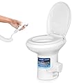 SereneLife RV Toilet with Hand Sprayer and Bidet - Standard Height, Flush, Foot Pedal, Leak-Proof, Odorless, Soft Close Lid, Easy Installation - Ideal for RVs, Trailers, and Boats