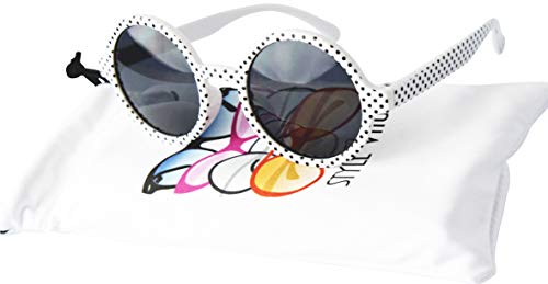 Kd3008 Baby Infant Toddlers Age 0~36 Months Round Retro Sunglasses (White/polka dots)