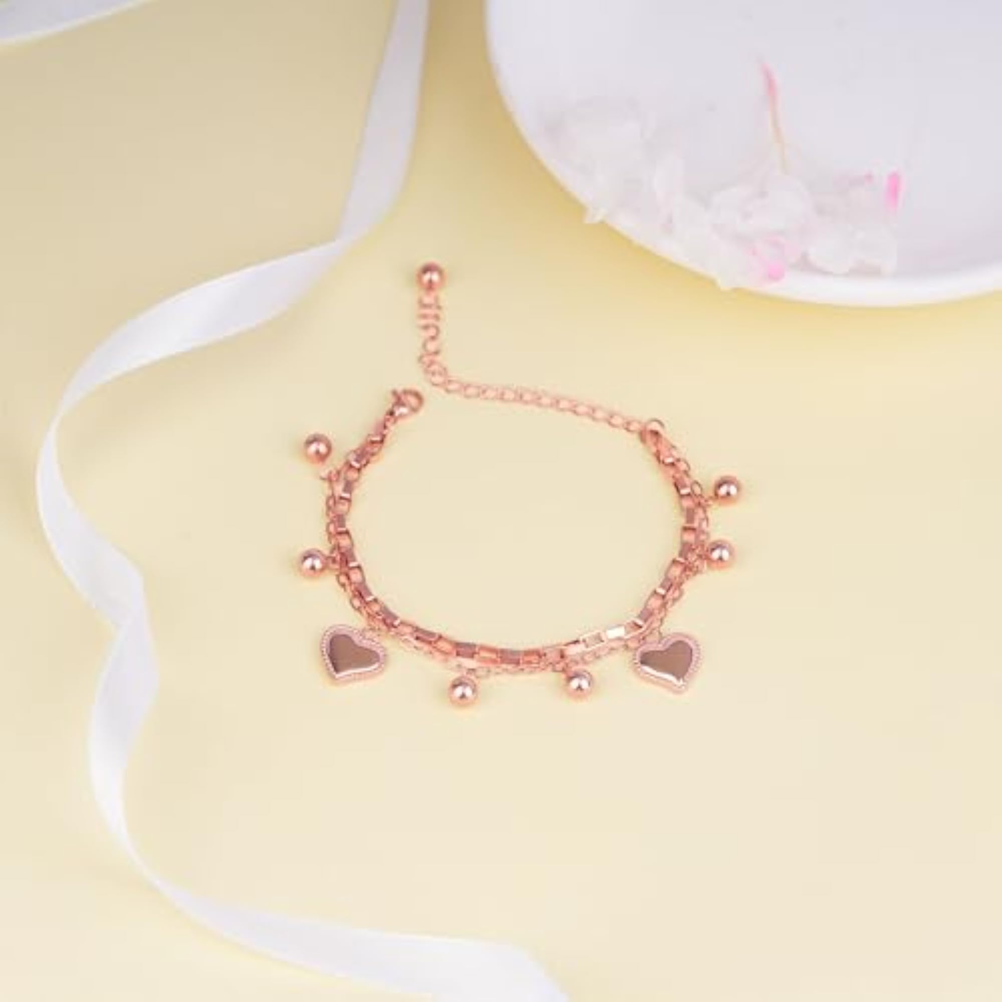 Women's 18K Rose Gold Plated Hearts Bracelet, Waterproof
