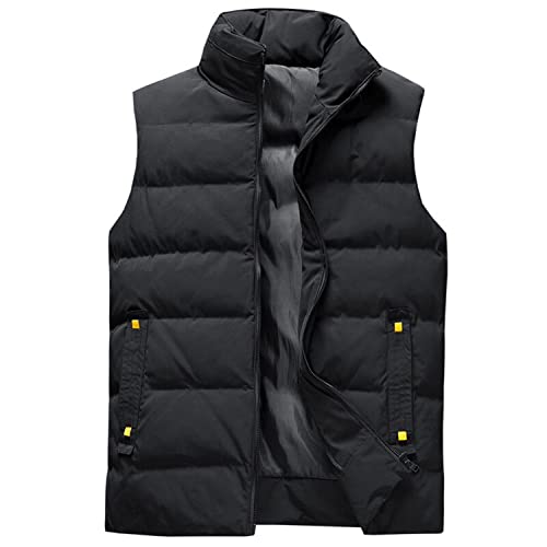 Chaleco De Los Hombres Sin Mangas Cuello De Pie Abajo Chaleco Acolchado Cálido Otoño E Invierno Chaqueta Engrosada con Bolsillo De Cremallera Chaleco Viento Y Frío,Negro,XXL Cover