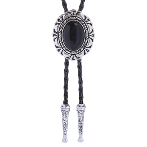 Image of Vintage Western Cowboy Rodeo Black Agate Bolo Tie for Men Women