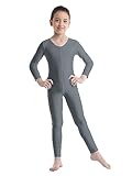 Aislor Body Monos de Danza Gimnasia Rítmica para Niñas Jumpsuit Maillot de Ballet Manga Larga Leotardos Gimnásticos Monos de Ejercicio Yoga Deporte Infantil Niña Niño Gris B 11-12 años
