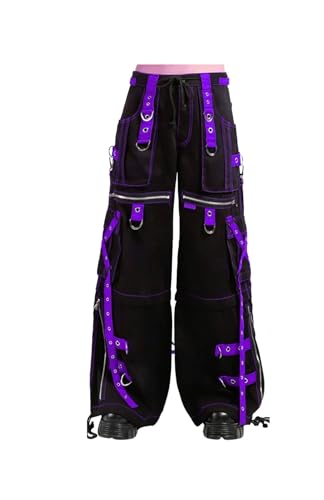 Unisex Gothic Pants with Chains & Straps Streetwear Punk Wide Leg Loose Goth Trendy Hip hop Techwear Pants Purple3