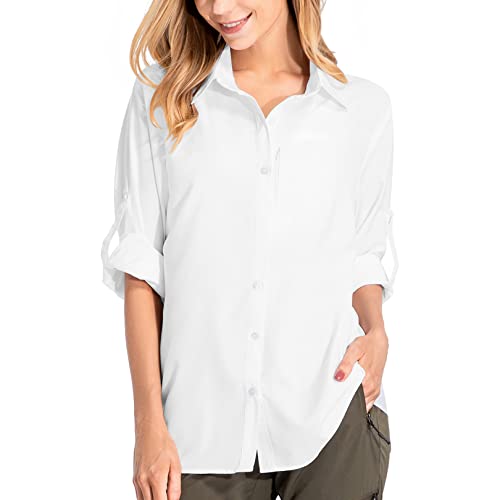 Camisas de senderismo con protección solar para mujer, de manga larga, ligeras, de secado rápido,...