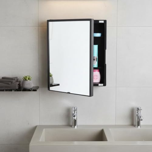 Image of CIPLA PLAST Plastic New Rich Look Bathroom Organizer Cabinet | Mirror with Shelf | 4 Shelves Storage Organizer | Wall Mounted Cabinet | for Home /Kitchen /Toilet (Brc-931) (Black)