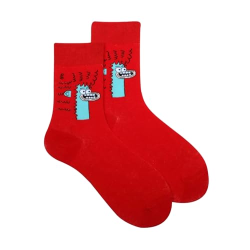 Joyxien 3 pairs-cotton creative funny cartoon jacquard socks breathable comfort socks for men and women-red expression