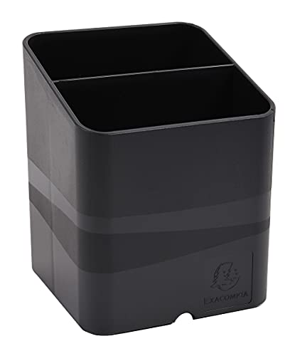 Exacompta ECOBLACK 677014D - Portalápices de 74 x 74 x 93 mm, 2 secciones, apto para organizar bolígrafos, lápices y accesorios, color negro
