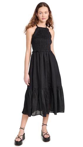 Sea Women's Cole Smocked Ramie Midi Dress, Black, L at Amazon Women's  Clothing store