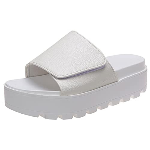 MTFBQ Platform Sandals for Women Casual Summer Ladies Slide On Sandals Comfort Flat Slippers Open Toe Fashion Indoor Outdoor Beach Shoes Flip Flop Slippers Faux Leather Rubber Cool Wedge Sole