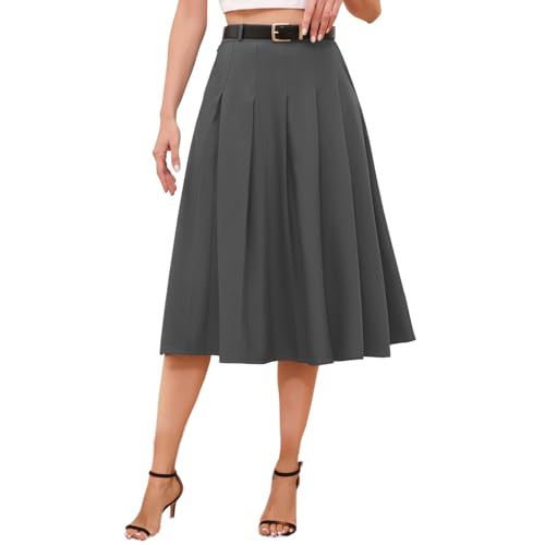 Cromoncent Girls Womens High Waist Pleated Long Skirt with Pockets