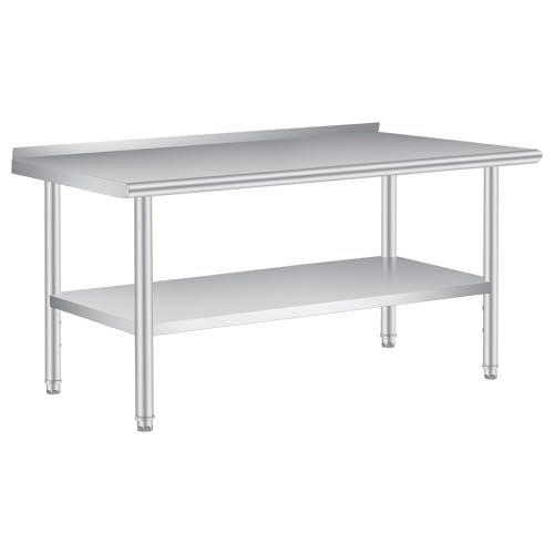 GarveeTech Stainless Steel Table, 72 x 24 inches Heavy Duty Commercial Work & Prep Table with Adjustable Undershelf, Backsplash for Restaurant Kitchen