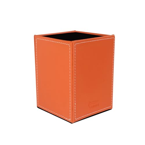 Image of Pen Pencil Holder Cup Container PU Leather Desk Organizer Stand Decor Brush Scissor Holder Decoration Office Desk Home School (Orange, 3.54 inch x 3.54 inch x 4.72 inch)
