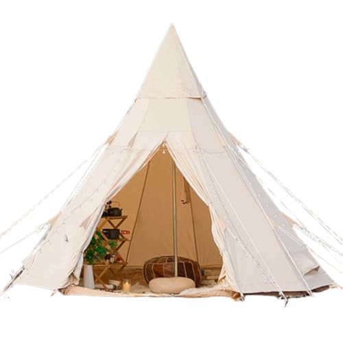 4-Season Canvas Teepee Tent for Camping - Durable, Spacious & Versatile Family Tent Ideal for Outdoor Adventures (Beige, 9.8ft(200gsm))