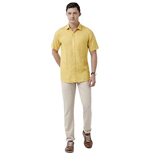 Image of Linen Club Men's Pure Linen White Solid Slim Fit Full Sleeve Casual Shirt