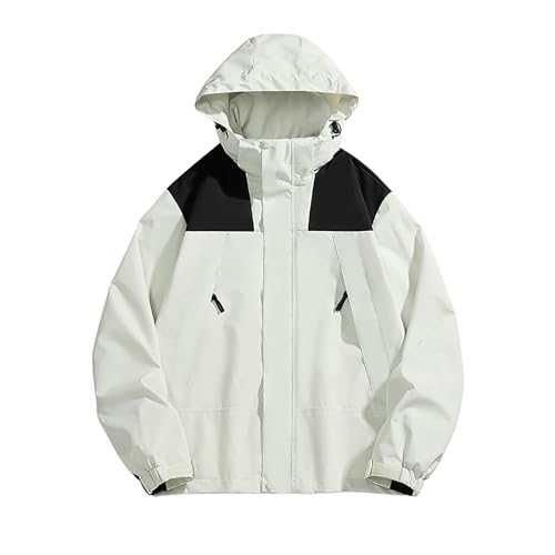 マウンテンパーカー メンズ レディース ウインドブレーカー ジャケット 防風 撥水 レインウェア ジャンパー ゆったり 大きいサイズ アウター アウトドア ジップ 春秋冬 登山 釣り 自転車 キャンプ ストレッチ 男女兼用 秋服(S,A-ホワイト)