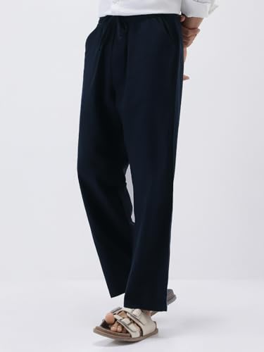 Image of Urbano Fashion Men's Loose Fit Solid Linen Blend Trousers Non-Stretchable