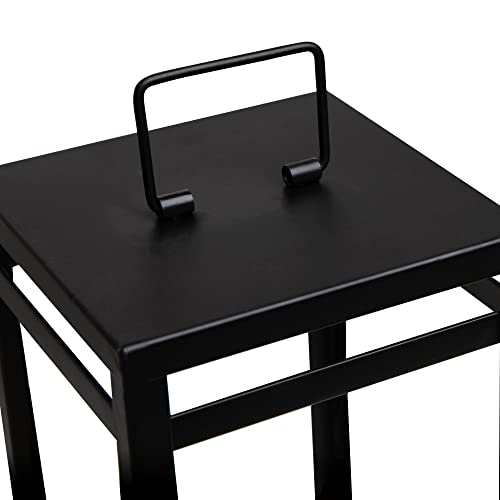 HPC Decor Black Metal Candle Lanterns Set of 2- Lanterns Decorative w/ LED Timer Candles- 15.8'' & 12.6'' Chunky Modern Farmhouse Lantern Decor for Indoor,Outdoor,Fireplace,Porch (No Glass)