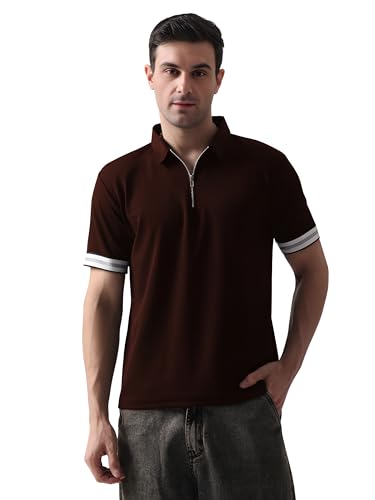 Image of Leriya Fashion T Shirt for Men | Polo T-Shirt for Man | Men's Half Zip Polo | Lightweight Breathable Summer Wear | Textured Knit Casual Stylish Tee | Short Sleeve Smart Casual Top for Man