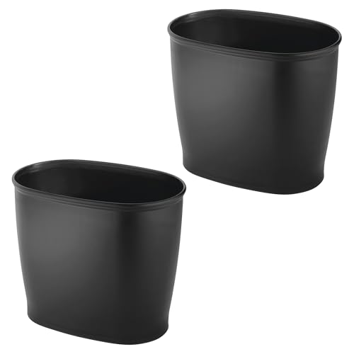 Image of iDesign Slim Plastic Bathroom Trash Can, 2-Pack, Black | Small Garbage Bin, For Bedroom, Office, Desk, Dorm
