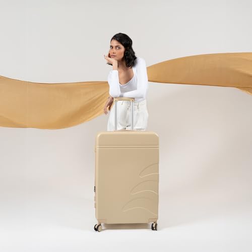 Image of Assembly Large Check-in Suitcase with Expandable Design & TSA Lock, Spacious + Expandable Polycarbonate Hard Shell Luggage for Long Holidays with up to 8L Extra Space, Beige, 28-Inch