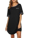 Ekouaer Sleep Shirts for Women Cotton Night Gown Plus Size Sleep Shirt with Pocket Cute Nightgown Night Shirts Sleepwear Black 2XL