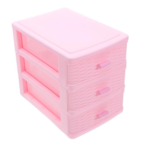 HOMSFOU Organizador de Cajones de Plástico Rosa Mediano, Cajonera de Escritorio 3 Niveles, Almacenamiento Compacto para Oficina y Hogar, Mini Caja Organizadora para Suministros