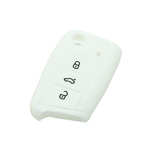 BROVACS Silicone Cover Protector Case Holder Skin Jacket Compatible with VOLKSWAGEN 3 Button Flip Remote Key Fob CV9803 White