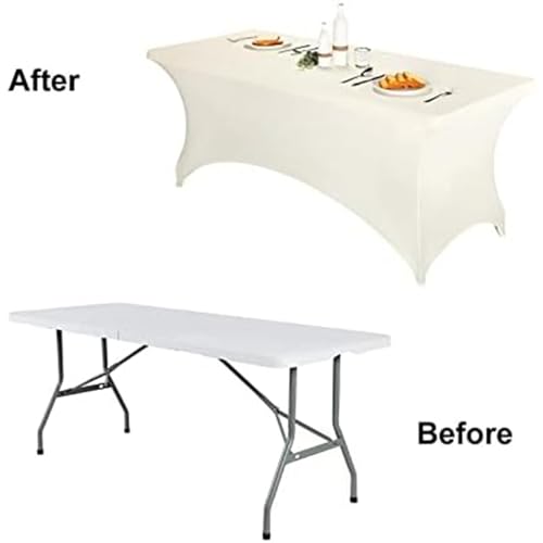 Image of FORLIFE 6Pack Spandex Table Covers 6ft,Fitted Tablecloth for 6ft Rectangular Tables, Stretch Patio Table Covers, Universal Spandex Table Cover for Wedding, Banquet, Party - Ivory
