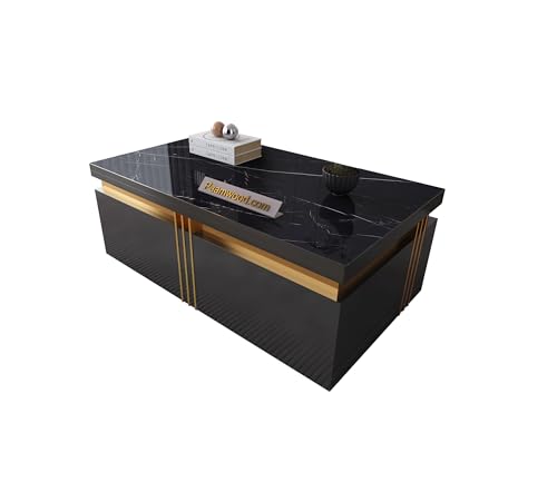 Image of Premium Marble-Top Wooden Center Table for Living Room | Coffee Table | Contemporary Design Craftsmanship (Black - 42x24x17 Inch)