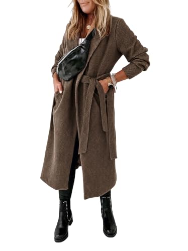 Image of Ladiyo Womens Classic Coat Lapel Collar Open Front Belted Long Jacket